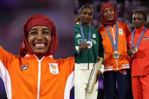 Potret Atlet Lari Sifan Hassan Berani Pakai Hijab saat Penyerahan Medali Emasnya di Penutupan Olimpiade 2024 Paris