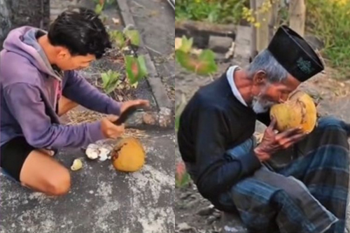 Viral Penjual Kelapa Langsung Berhenti dan Beri Minum Gratis saat Lihat Kakek Duduk di Pinggir Jalan