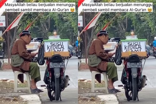 Viral Penjual Susu Kedelai Baca Alquran Sambil Tunggu Pembeli, Ternyata One Day One Juz