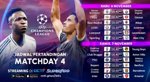 Jadwal Live Streaming Liga Champions 2024-2025 Matchday 4 di RCTI, Real Madrid Jamu AC Milan