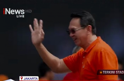 Momen Ahok Hadiri Kampanye Akbar Pramono-Rano di Stadion Madya GBK