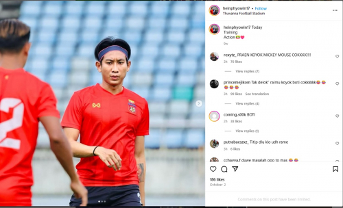 Tendang Bola ke Kepala Marselino Ferdinan, Pemain Timnas Myanmar Hein Phyo Win Langsung Batasi Kolom Komentar di Instagram