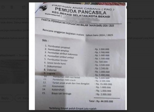 Viral! Ormas PP Sebar Proposal Sumbangan Dana Tahun Baru Rp44 Juta